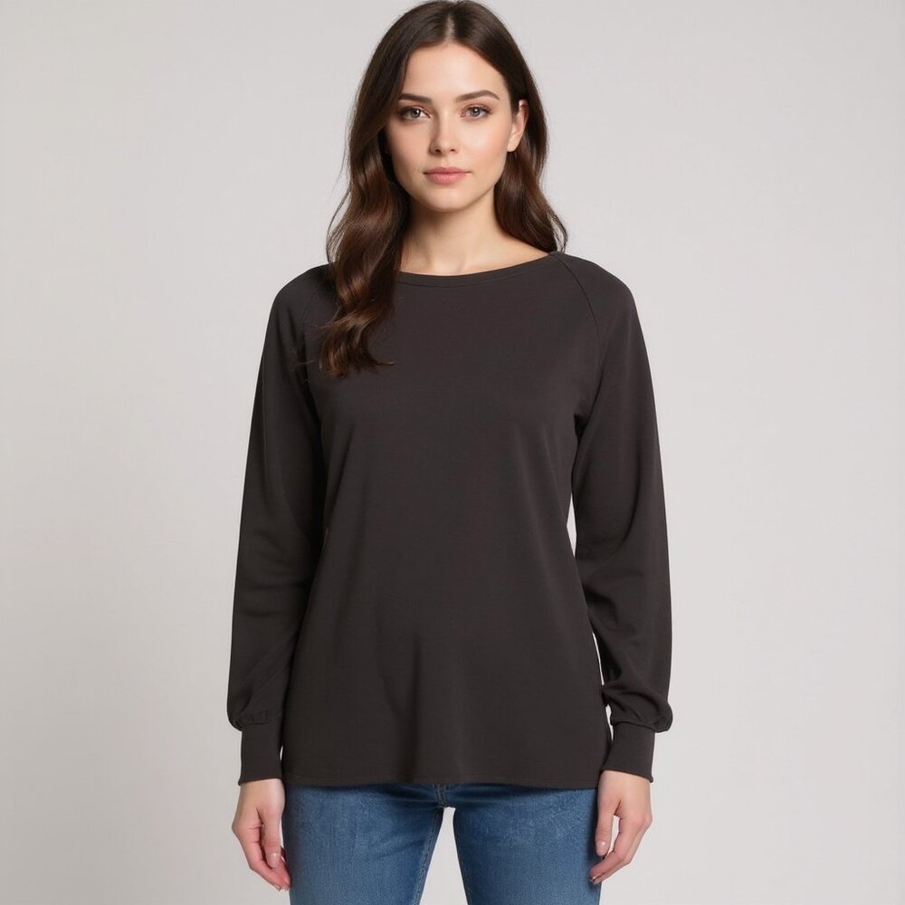 We The Free Black Waffle Knit Loungewear Long Sleeve Oversized Thermal Top
